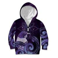 New Zealand Matariki Kid Hoodie Maori Tui Bird Purple Galaxy