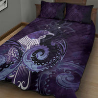 New Zealand Matariki Quilt Bed Set Maori Tui Bird Purple Galaxy