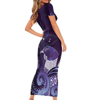 New Zealand Matariki Short Sleeve Bodycon Dress Maori Tui Bird Purple Galaxy