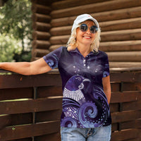 New Zealand Matariki Women Polo Shirt Maori Tui Bird Purple Galaxy