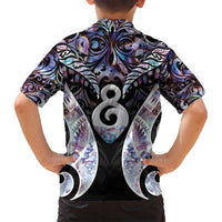 New Zealand Aotearoa Family Matching Off Shoulder Short Dress and Hawaiian Shirt Pikorua Single Twist Pink Paua Shell DT05 - Polynesian Pride