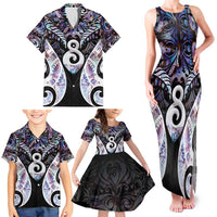 New Zealand Aotearoa Family Matching Tank Maxi Dress and Hawaiian Shirt Pikorua Single Twist Pink Paua Shell