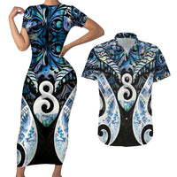 New Zealand Aotearoa Couples Matching Short Sleeve Bodycon Dress and Hawaiian Shirt Pikorua Single Twist Green Paua Shell DT05 Green - Polynesian Pride