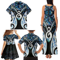 New Zealand Aotearoa Family Matching Tank Maxi Dress and Hawaiian Shirt Pikorua Single Twist Green Paua Shell