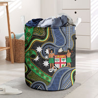 South Sea Islanders And Fiji Laundry Basket Fijian Coat Of Arms And Southern Cross DT05 Black - Polynesian Pride