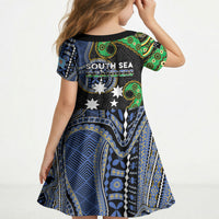 South Sea Islanders And Fiji Kid Short Sleeve Dress Fijian Coat Of Arms And Southern Cross DT05 - Polynesian Pride