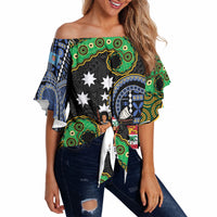 South Sea Islanders And Fiji Off Shoulder Wrap Waist Top Fijian Coat Of Arms And Southern Cross DT05 - Polynesian Pride