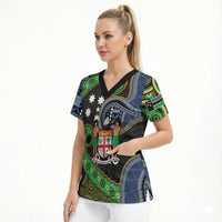 South Sea Islanders And Fiji Scrub Top Fijian Coat Of Arms And Southern Cross DT05 - Polynesian Pride