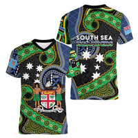 South Sea Islanders And Fiji Women V-Neck T-Shirt Fijian Coat Of Arms And Southern Cross DT05 - Polynesian Pride