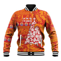 French Polynesia Christmas Baseball Jacket Seashell Xmas Tree Tribal Waves - Polynesian Pride