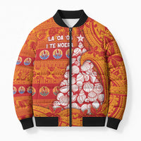 French Polynesia Christmas Bomber Puffer Jacket Seashell Xmas Tree Tribal Waves - Polynesian Pride
