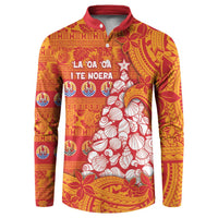 French Polynesia Christmas Button Sweatshirt Seashell Xmas Tree Tribal Waves - Polynesian Pride