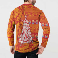 French Polynesia Christmas Button Sweatshirt Seashell Xmas Tree Tribal Waves - Polynesian Pride