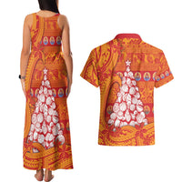 French Polynesia Christmas Couples Matching Tank Maxi Dress and Hawaiian Shirt Seashell Xmas Tree Tribal Waves - Polynesian Pride