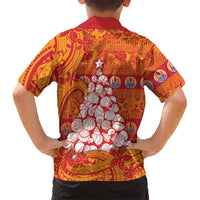 French Polynesia Christmas Family Matching Off The Shoulder Long Sleeve Dress and Hawaiian Shirt Seashell Xmas Tree Tribal Waves DT05 - Polynesian Pride