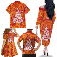 French Polynesia Christmas Family Matching Off The Shoulder Long Sleeve Dress and Hawaiian Shirt Seashell Xmas Tree Tribal Waves DT05 - Polynesian Pride
