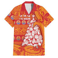 French Polynesia Christmas Family Matching Off The Shoulder Long Sleeve Dress and Hawaiian Shirt Seashell Xmas Tree Tribal Waves DT05 Dad's Shirt - Short Sleeve Orange - Polynesian Pride