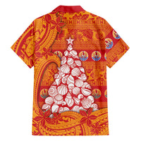 French Polynesia Christmas Family Matching Off Shoulder Short Dress and Hawaiian Shirt Seashell Xmas Tree Tribal Waves - Polynesian Pride