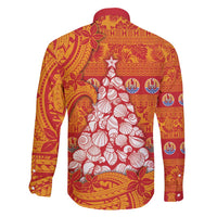 French Polynesia Christmas Family Matching Off Shoulder Short Dress and Hawaiian Shirt Seashell Xmas Tree Tribal Waves - Polynesian Pride