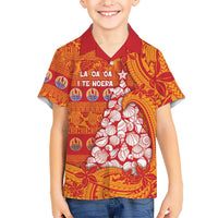 French Polynesia Christmas Family Matching Off Shoulder Short Dress and Hawaiian Shirt Seashell Xmas Tree Tribal Waves - Polynesian Pride