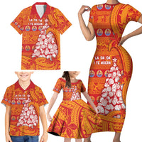 French Polynesia Christmas Family Matching Short Sleeve Bodycon Dress and Hawaiian Shirt Seashell Xmas Tree Tribal Waves DT05 - Polynesian Pride