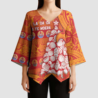 French Polynesia Christmas Kimono Sleeve Blouse Seashell Xmas Tree Tribal Waves - Polynesian Pride