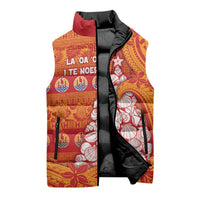 French Polynesia Christmas Sleeveless Puffer Jacket Seashell Xmas Tree Tribal Waves - Polynesian Pride