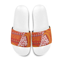 French Polynesia Christmas Slide Sandals Seashell Xmas Tree Tribal Waves - Polynesian Pride