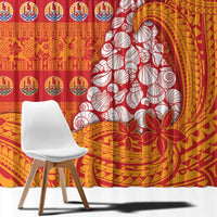 French Polynesia Christmas Window Curtain Seashell Xmas Tree Tribal Waves - Polynesian Pride