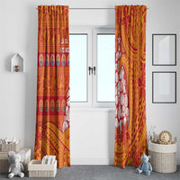 French Polynesia Christmas Window Curtain Seashell Xmas Tree Tribal Waves - Polynesian Pride