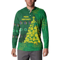 Cook Islands Christmas Button Sweatshirt Seashell Xmas Tree Tribal Waves - Polynesian Pride