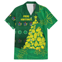 Cook Islands Christmas Family Matching Off The Shoulder Long Sleeve Dress and Hawaiian Shirt Seashell Xmas Tree Tribal Waves DT05 Dad's Shirt - Short Sleeve Green - Polynesian Pride