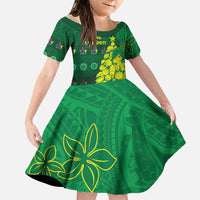 Cook Islands Christmas Family Matching Off Shoulder Maxi Dress and Hawaiian Shirt Seashell Xmas Tree Tribal Waves DT05 Daughter's Dress Green - Polynesian Pride