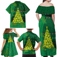 Cook Islands Christmas Family Matching Off Shoulder Maxi Dress and Hawaiian Shirt Seashell Xmas Tree Tribal Waves - Polynesian Pride