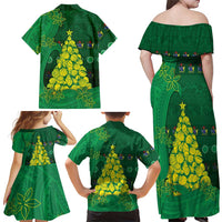 Cook Islands Christmas Family Matching Off Shoulder Maxi Dress and Hawaiian Shirt Seashell Xmas Tree Tribal Waves DT05 - Polynesian Pride