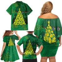 Cook Islands Christmas Family Matching Off Shoulder Short Dress and Hawaiian Shirt Seashell Xmas Tree Tribal Waves DT05 - Polynesian Pride