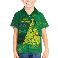 Cook Islands Christmas Family Matching Tank Maxi Dress and Hawaiian Shirt Seashell Xmas Tree Tribal Waves DT05 Son's Shirt Green - Polynesian Pride