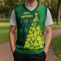 Cook Islands Christmas Knitted V-Neck Vest Seashell Xmas Tree Tribal Waves - Polynesian Pride