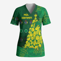Cook Islands Christmas Scrub Top Seashell Xmas Tree Tribal Waves - Polynesian Pride