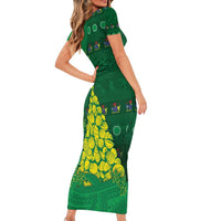 Cook Islands Christmas Short Sleeve Bodycon Dress Seashell Xmas Tree Tribal Waves - Polynesian Pride