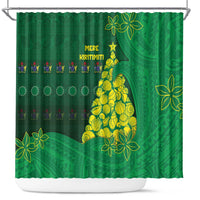 Cook Islands Christmas Shower Curtain Seashell Xmas Tree Tribal Waves - Polynesian Pride