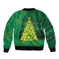 Cook Islands Christmas Sleeve Zip Bomber Jacket Seashell Xmas Tree Tribal Waves - Polynesian Pride