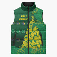 Cook Islands Christmas Sleeveless Puffer Jacket Seashell Xmas Tree Tribal Waves - Polynesian Pride