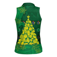 Cook Islands Christmas Women Sleeveless Polo Shirt Seashell Xmas Tree Tribal Waves - Polynesian Pride