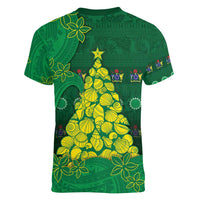 Cook Islands Christmas Women V-Neck T-Shirt Seashell Xmas Tree Tribal Waves - Polynesian Pride