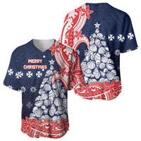 Wallis And Futuna Christmas Baseball Jersey Seashell Xmas Tree Tribal Waves - Polynesian Pride
