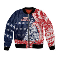Wallis And Futuna Christmas Bomber Jacket Seashell Xmas Tree Tribal Waves - Polynesian Pride