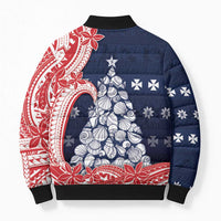 Wallis And Futuna Christmas Bomber Puffer Jacket Seashell Xmas Tree Tribal Waves - Polynesian Pride