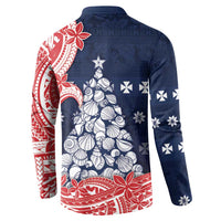Wallis And Futuna Christmas Button Sweatshirt Seashell Xmas Tree Tribal Waves - Polynesian Pride