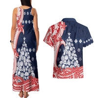 Wallis And Futuna Christmas Couples Matching Tank Maxi Dress and Hawaiian Shirt Seashell Xmas Tree Tribal Waves - Polynesian Pride